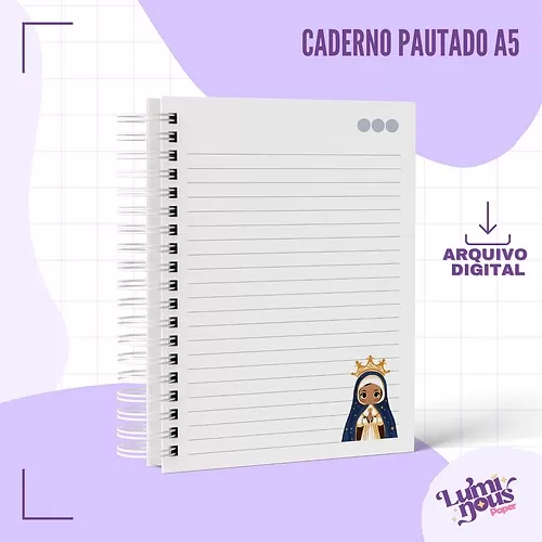 Arquivo Digital – Caderno Pautado A5 – Nossa Senhora – Luminous Paper