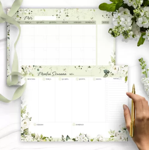 Arquivo Kit Desk Planners e Bloquinhos Coleção Rosas Brancas + Brinde – Bicho Papel