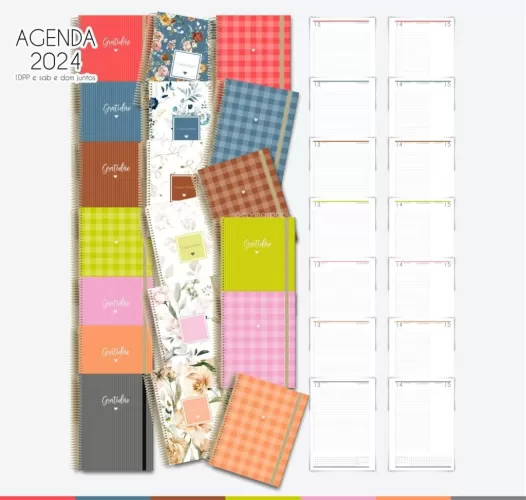 Arquivo digital COMBÃO Multicolor 7 Miolos de agenda datada 2024 +COMBO 20 Capas | Carinas Paper