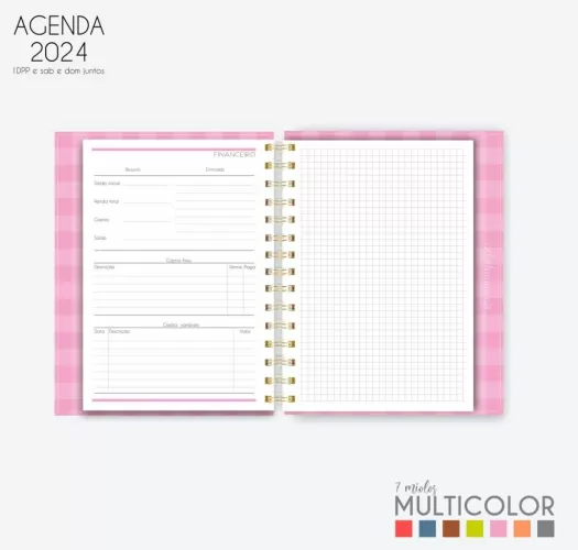 Arquivo digital COMBÃO Multicolor 7 Miolos de agenda datada 2024 +COMBO 20 Capas | Carinas Paper