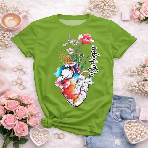 Arte pronta para camisa de biologia coracao anatomico floral aquarela formato CDR CorelDraw