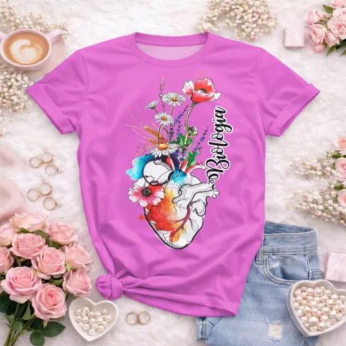 Arte pronta para camisa de biologia coracao anatomico floral aquarela formato CDR CorelDraw