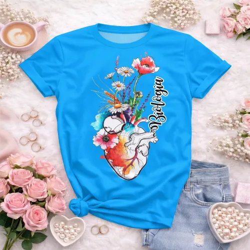 Arte pronta para camisa de biologia coracao anatomico floral aquarela formato CDR CorelDraw