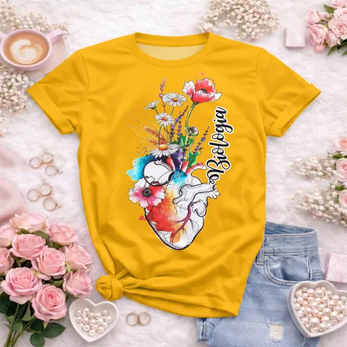 Arte pronta para camisa de biologia coracao anatomico floral aquarela formato CDR CorelDraw