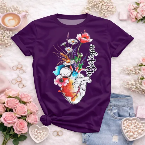 Arte pronta para camisa de biologia coracao anatomico floral aquarela formato CDR CorelDraw