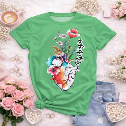 Arte pronta para camisa de biologia coracao anatomico floral aquarela formato CDR CorelDraw
