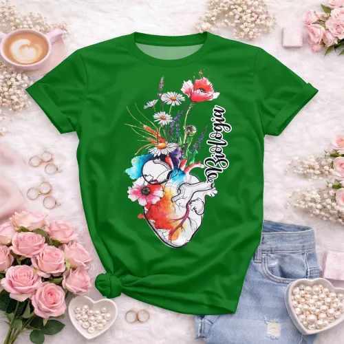 Arte pronta para camisa de biologia coracao anatomico floral aquarela formato CDR CorelDraw