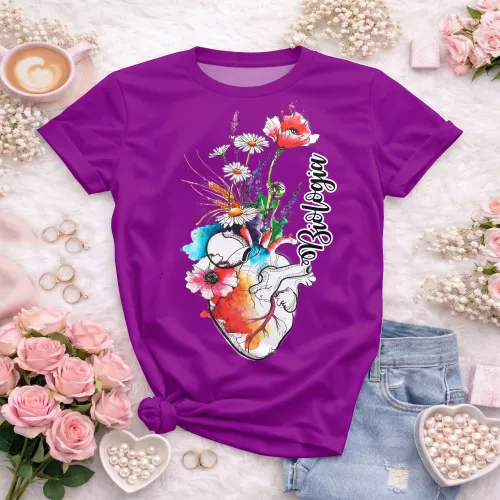 Arte pronta para camisa de biologia coracao anatomico floral aquarela formato CDR CorelDraw