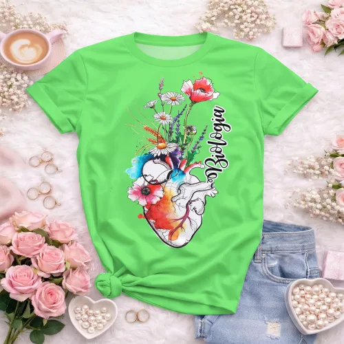 Arte pronta para camisa de biologia coracao anatomico floral aquarela formato CDR CorelDraw