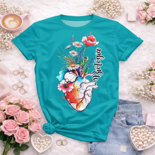 Arte pronta para camisa de biologia coracao anatomico floral aquarela formato CDR CorelDraw