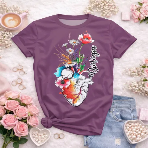 Arte pronta para camisa de biologia coracao anatomico floral aquarela formato CDR CorelDraw