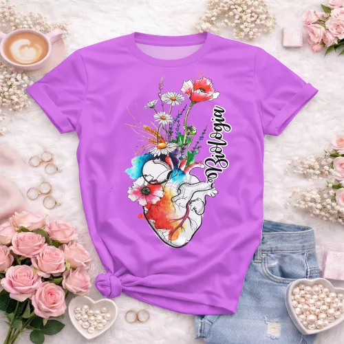 Arte pronta para camisa de biologia coracao anatomico floral aquarela formato CDR CorelDraw