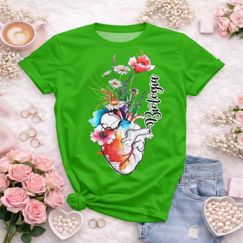 Arte pronta para camisa de biologia coracao anatomico floral aquarela formato CDR CorelDraw