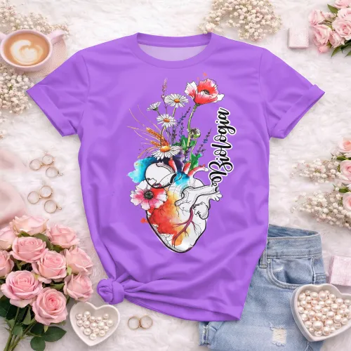 Arte pronta para camisa de biologia coracao anatomico floral aquarela formato CDR CorelDraw
