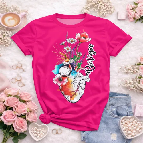 Arte pronta para camisa de biologia coracao anatomico floral aquarela formato CDR CorelDraw