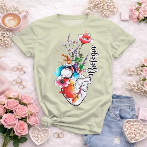 Arte pronta para camisa de biologia coracao anatomico floral aquarela formato CDR CorelDraw