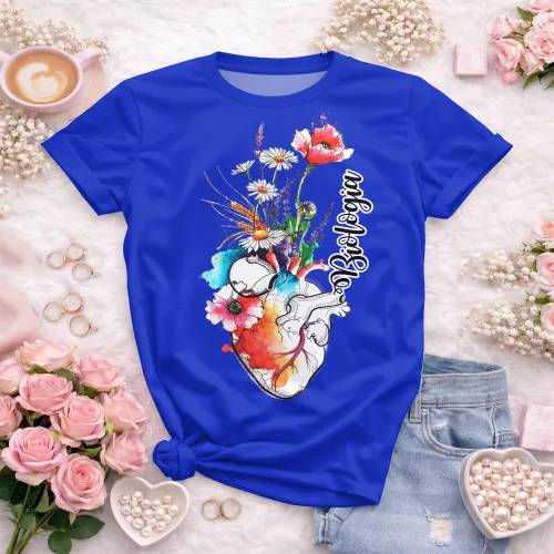 Arte pronta para camisa de biologia coracao anatomico floral aquarela formato CDR CorelDraw