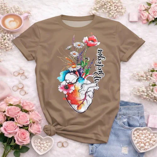 Arte pronta para camisa de biologia coracao anatomico floral aquarela formato CDR CorelDraw