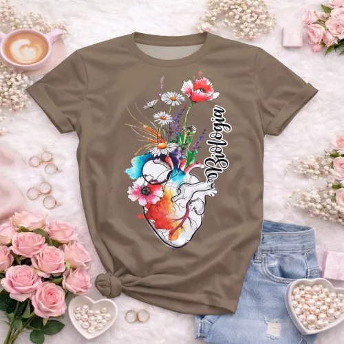 Arte pronta para camisa de biologia coracao anatomico floral aquarela formato CDR CorelDraw