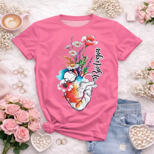 Arte pronta para camisa de biologia coracao anatomico floral aquarela formato CDR CorelDraw