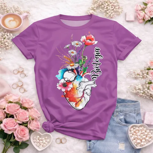 Arte pronta para camisa de biologia coracao anatomico floral aquarela formato CDR CorelDraw