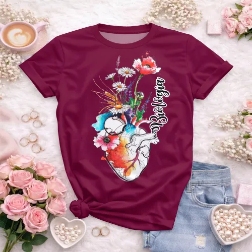 Arte pronta para camisa de biologia coracao anatomico floral aquarela formato CDR CorelDraw