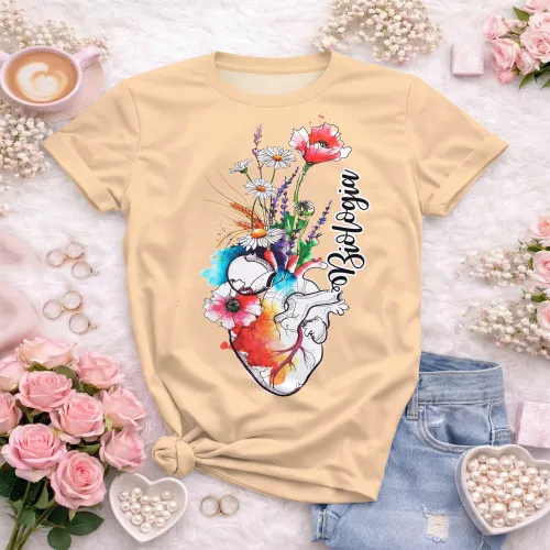 Arte pronta para camisa de biologia coracao anatomico floral aquarela formato CDR CorelDraw