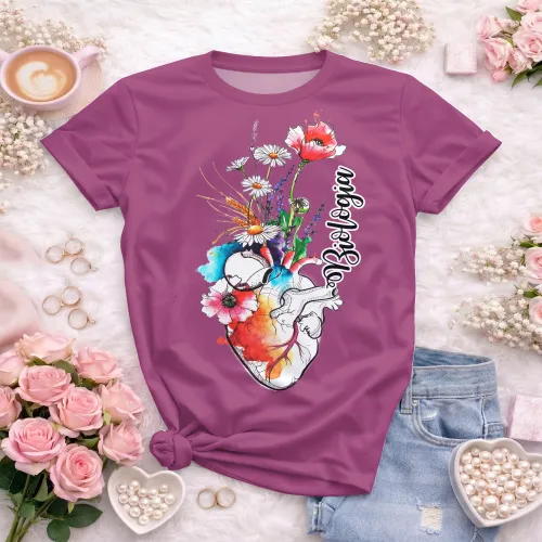 Arte pronta para camisa de biologia coracao anatomico floral aquarela formato CDR CorelDraw