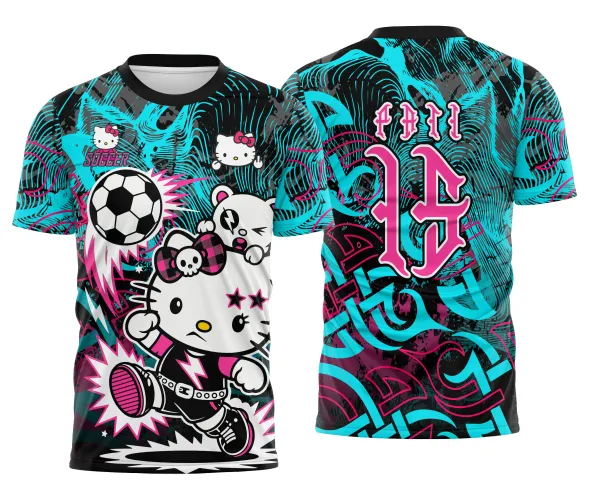 Arte pronta para camisa interclasse hello kitty punk rebelde formato CDR CorelDraw com varias cores