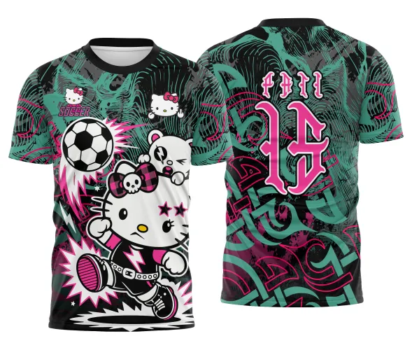 Arte pronta para camisa interclasse hello kitty punk rebelde formato CDR CorelDraw com varias cores