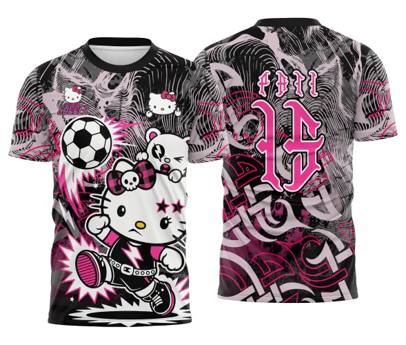 Arte pronta para camisa interclasse hello kitty punk rebelde formato CDR CorelDraw com varias cores
