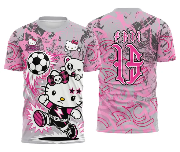 Arte pronta para camisa interclasse hello kitty punk rebelde formato CDR CorelDraw com varias cores