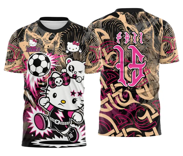 Arte pronta para camisa interclasse hello kitty punk rebelde formato CDR CorelDraw com varias cores