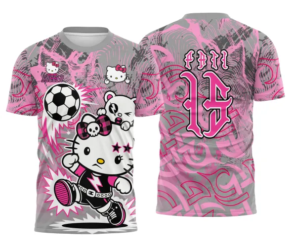Arte pronta para camisa interclasse hello kitty punk rebelde formato CDR CorelDraw com varias cores