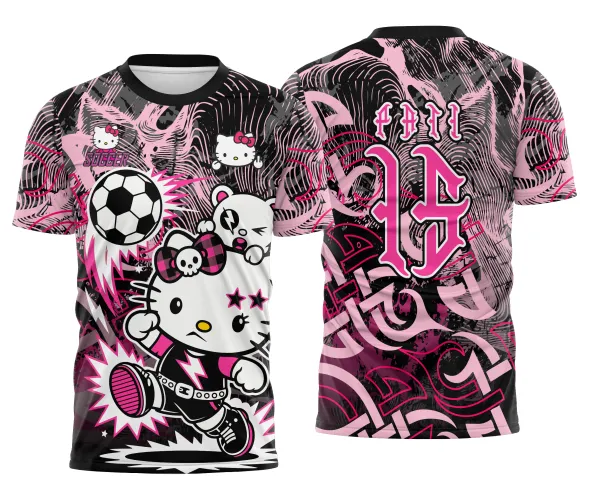 Arte pronta para camisa interclasse hello kitty punk rebelde formato CDR CorelDraw com varias cores