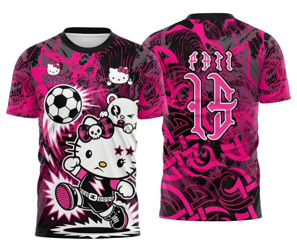 Arte pronta para camisa interclasse hello kitty punk rebelde formato CDR CorelDraw com varias cores
