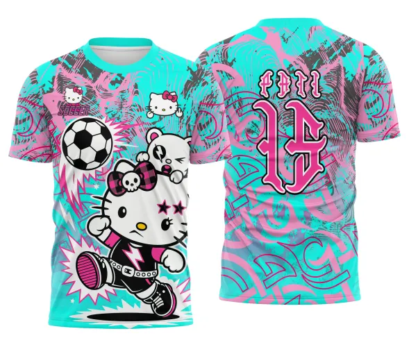 Arte pronta para camisa interclasse hello kitty punk rebelde formato CDR CorelDraw com varias cores
