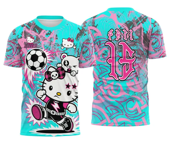 Arte pronta para camisa interclasse hello kitty punk rebelde formato CDR CorelDraw com varias cores