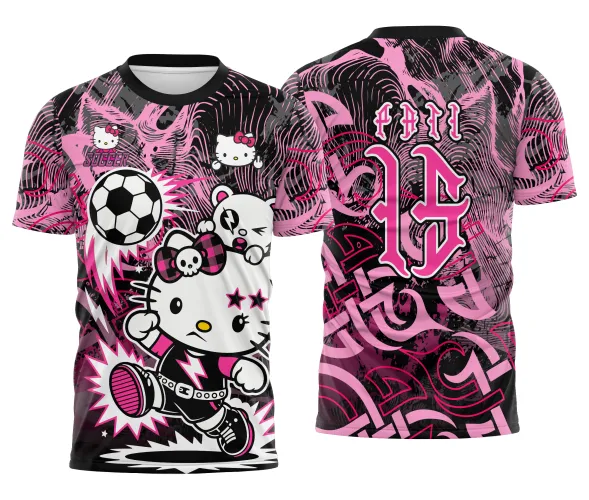 Arte pronta para camisa interclasse hello kitty punk rebelde formato CDR CorelDraw com varias cores