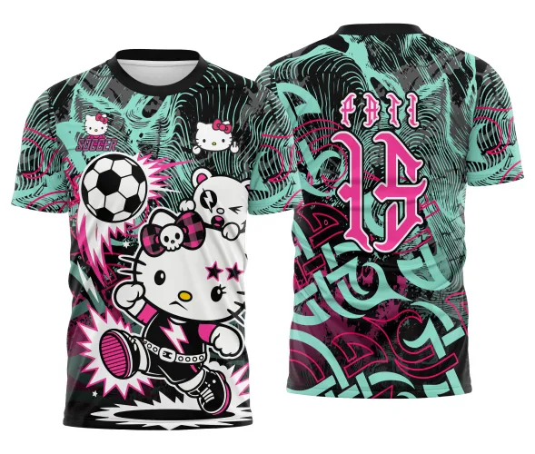 Arte pronta para camisa interclasse hello kitty punk rebelde formato CDR CorelDraw com varias cores