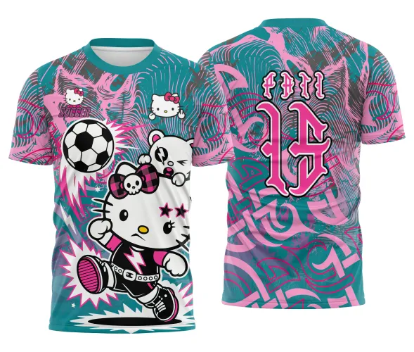 Arte pronta para camisa interclasse hello kitty punk rebelde formato CDR CorelDraw com varias cores