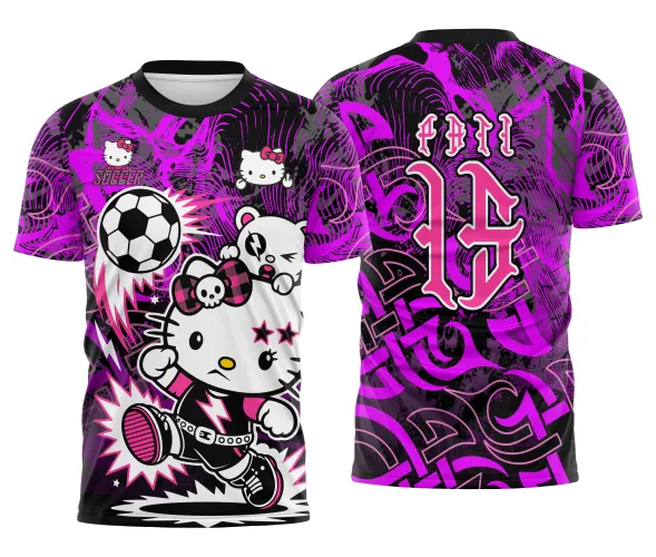 Arte pronta para camisa interclasse hello kitty punk rebelde formato CDR CorelDraw com varias cores