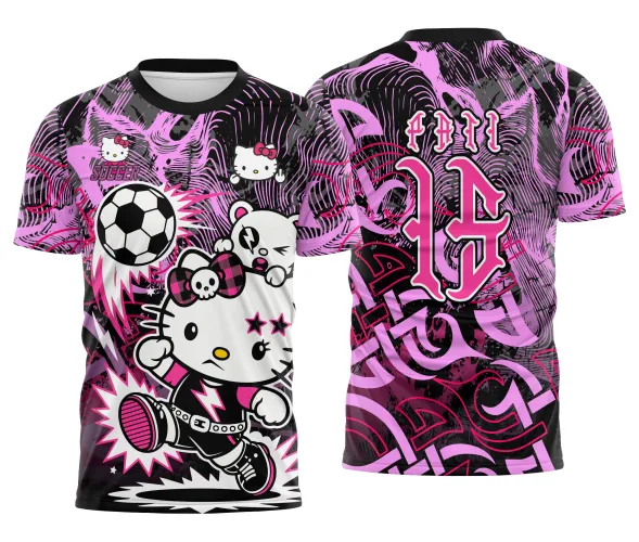 Arte pronta para camisa interclasse hello kitty punk rebelde formato CDR CorelDraw com varias cores