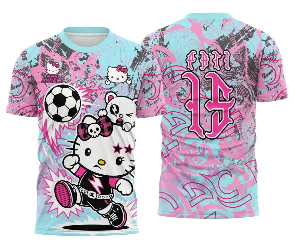 Arte pronta para camisa interclasse hello kitty punk rebelde formato CDR CorelDraw com varias cores