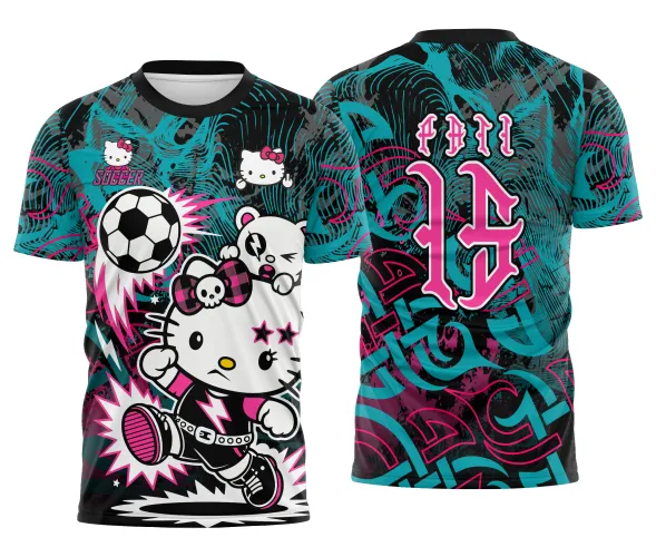 Arte pronta para camisa interclasse hello kitty punk rebelde formato CDR CorelDraw com varias cores