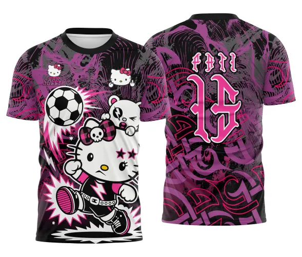 Arte pronta para camisa interclasse hello kitty punk rebelde formato CDR CorelDraw com varias cores
