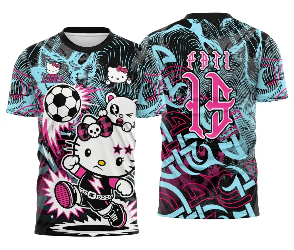 Arte pronta para camisa interclasse hello kitty punk rebelde formato CDR CorelDraw com varias cores