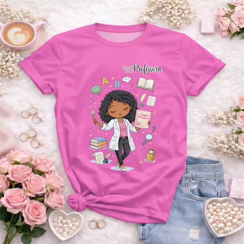 Arte pronta para camisa lingua portuguesa letras professora jaleco formato CDR CorelDraw com varias cores