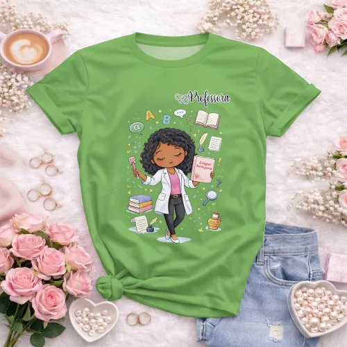 Arte pronta para camisa lingua portuguesa letras professora jaleco formato CDR CorelDraw com varias cores