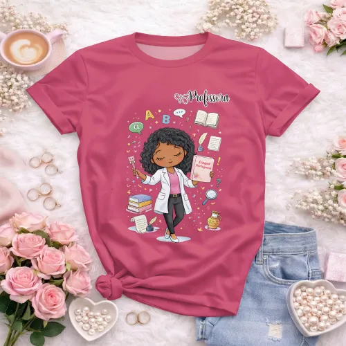 Arte pronta para camisa lingua portuguesa letras professora jaleco formato CDR CorelDraw com varias cores